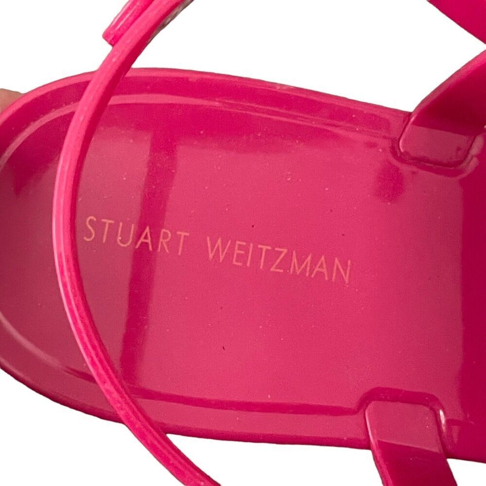 Stuart Weitzman Jelly Sandals Size 9 Mellie Hot Pink Rubber Ankle T-Strap Resort - Picture 8 of 12
